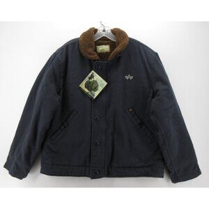 VINTAGE Alpha Industries Jacket Large N1 Deck Navy Issue Sherpa Lined NEW